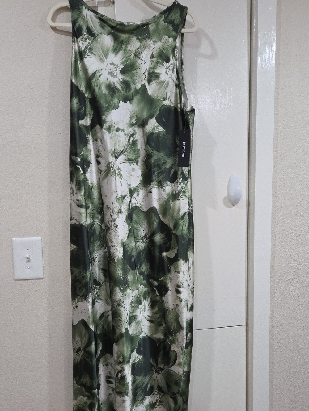 Bebe Olive and White Floral Maxi Dress